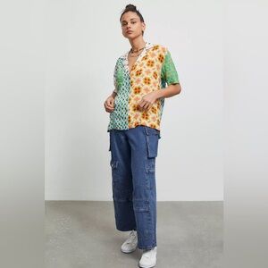 Urban Outfitters UO Gardenia Souvenir Shirt Mix Fabrics Artsy Fun SMALL Novelty